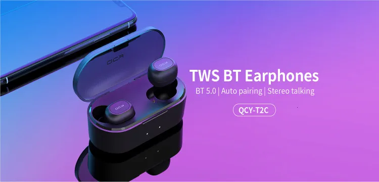 QCY T2C TWS BT5.0 Беспроводные наушники с двойным Mircophone 3D стерео Bluetooth наушники для всех телефонов