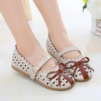 

2020 new spring and summer autumn big boy girls shoes bow princess soft bottom shoes sweet children flat shoes hollow out