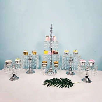 

5pcs Acrylic cake stand cupcake tray 3 tiers clear silver crystal wedding centerpiece-Party cake decoration-wedding cake displa