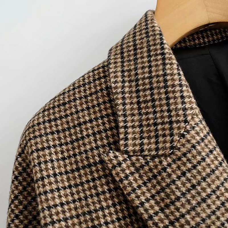 RZIV осеннее и зимнее женское пальто повседневное клетчатое декоративное пальто с карманами