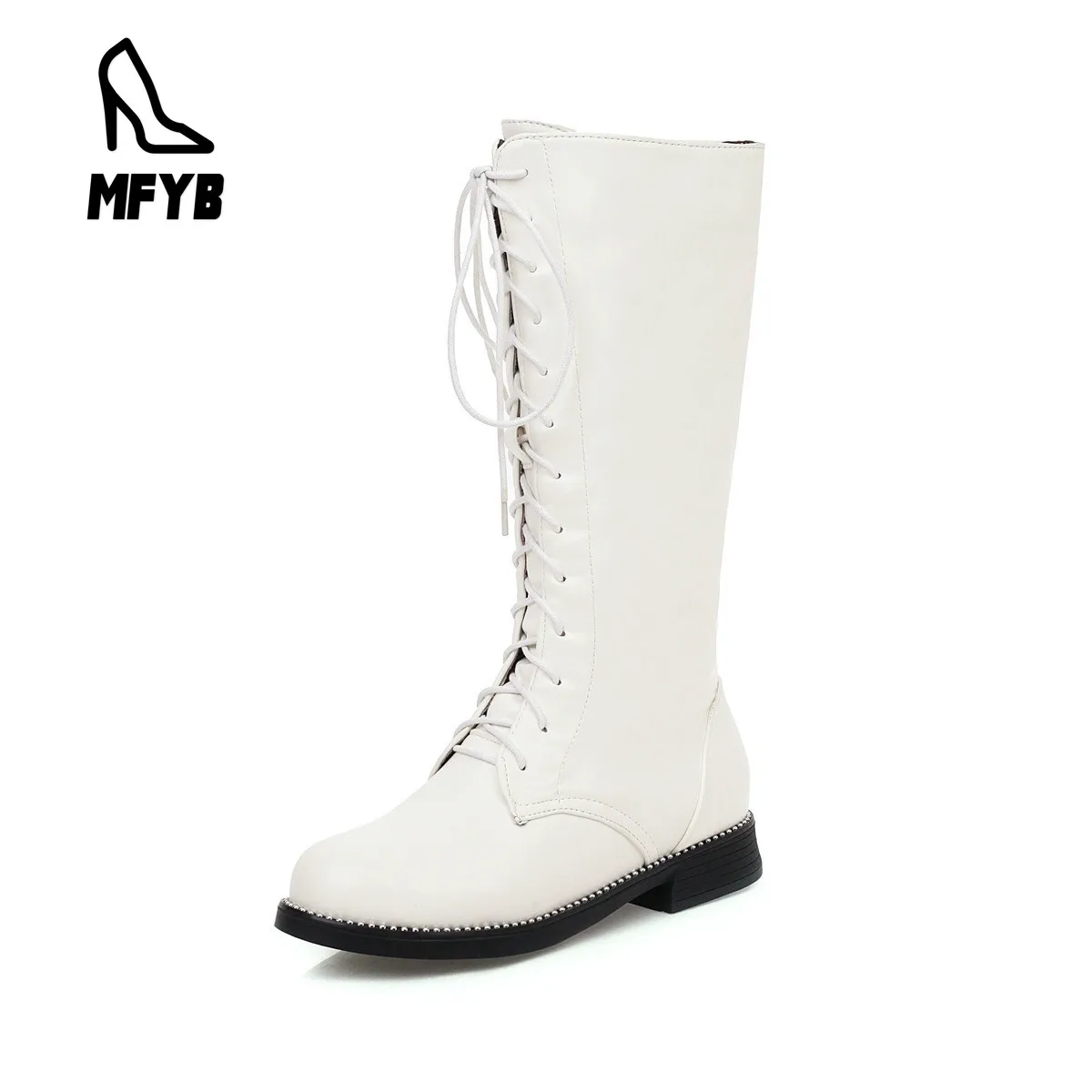 

MFYB Women's boots 2019 winter new comfortable low heel women's shoes retro round head side zipper high tube rider boots tide