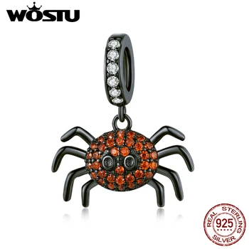 

WOSTU 925 Sterling Silver Black Spider BNngle Charms Red Zircon Beads Fit Original Bracelet PenBNnt Party 925 Jewelry BKC1416