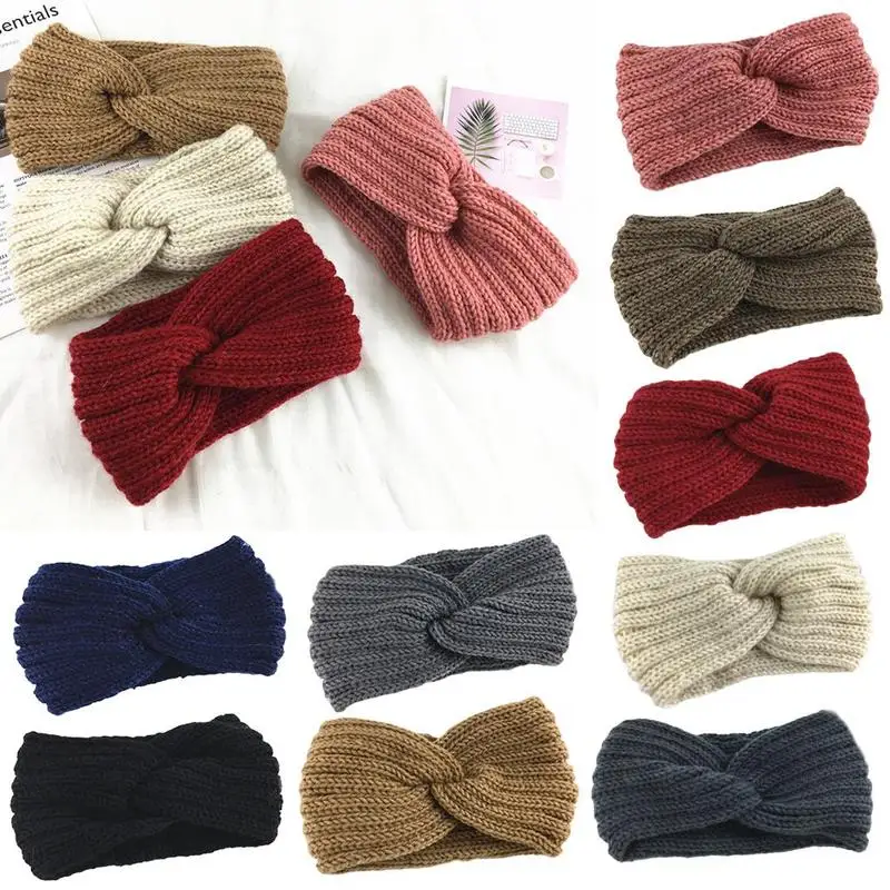 1 Pcs Winter Ear Warm Knit Headband Cross Knotted Knit Hair Band Ladies Crocheted Hair Band Warm Wide-brimmed Wool Headband