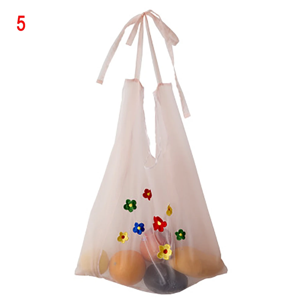 Прозрачная сумка с вышивкой для девушек и студентов, переносная зеленая хозяйственная сумка для вторичного использования, женские сумки для фруктов и овощей BS88