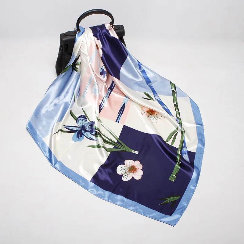 

2020 Autumn Soft Simulation Silk Scarf Women Fashion Retro Horse Riding Printing Large Square Headscarf Female Spring 90X90cm
