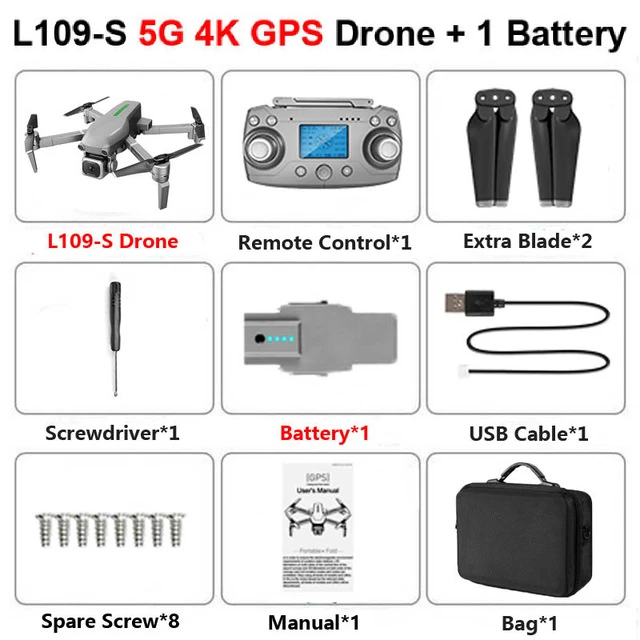 L109 GPS Drone 4K x50 ZOOM HD Camera 5G WIFI Gesture photo Low power return Professional Quadcopter RC Helicopter VS SG907 E58 - Цвет: L109-S 4K 1B BAG