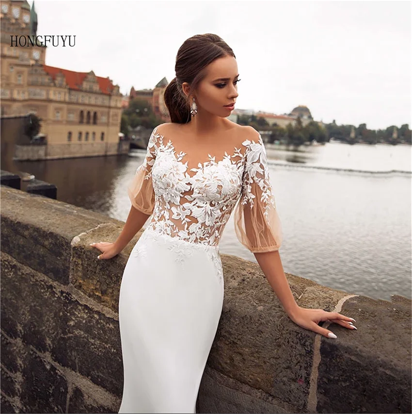 

Mermaid wedding dress 2021 Medium sleeve wedding dress with lace 고품질 웨딩드레스