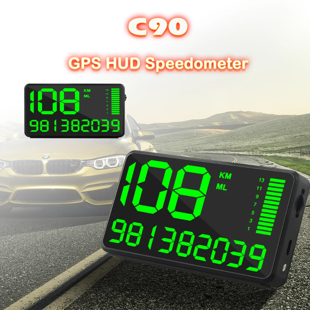 Цифровой C90 gps Скорость ometer Дисплей автомобиля Hud трекер Цифровой walkie talkie автомобильное одометра тележки в режиме реального времени с более чем Скорость Предупреждение автомобиль часы