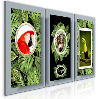

Framed Jungle Animals Canvas Poster Wall Art Print Modern Parrot Monkey Painting Nordic Decor Picture Ready To Hang 3 Pieces