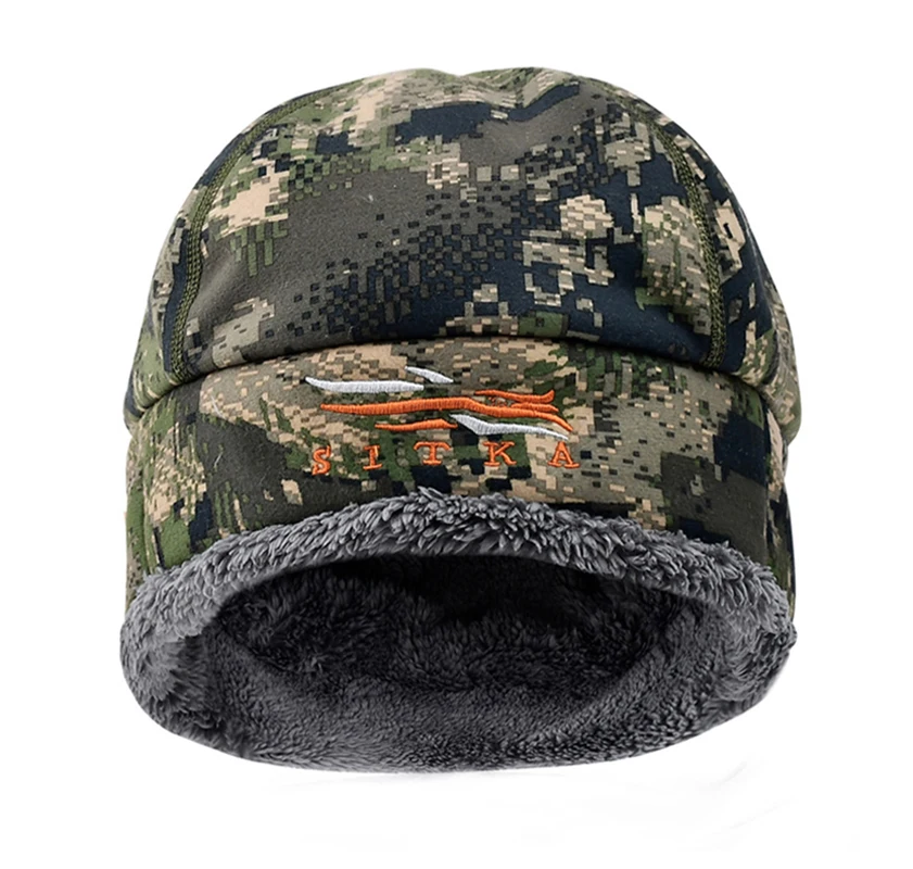 Huanglv Camouflage Новинка, зимняя мужская шапка для охоты Sitka, камуфляжная, толстая, тепловая, теплая, ветровка, Primaloft, меховая шапка SITKA, мужская, Охотничья Шапка - Цвет: Huanglv Camouflage