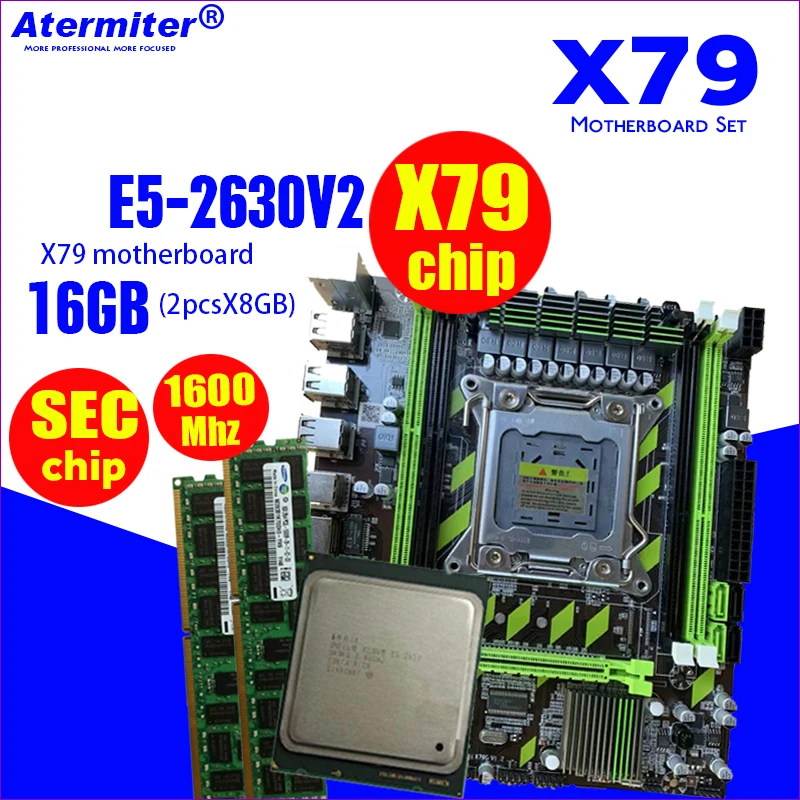 Atermiter X79 X79G материнская плата LGA2011 мини-блок питания ATX комбо E5 2630V2 Процессор 2 шт. x 8 ГБ = 16 Гб DDR3 Оперативная память 1600 МГц PC3 12800R