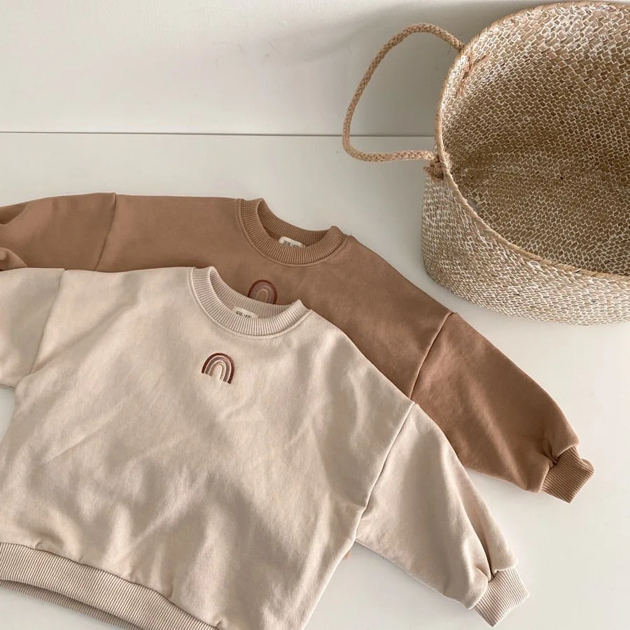 Spring 0-4Yrs Baby Girls Clothes Infant Kids Boys Rainbow Embroidery Sweatshirts Tops Autumn Spring Clothing Outfits