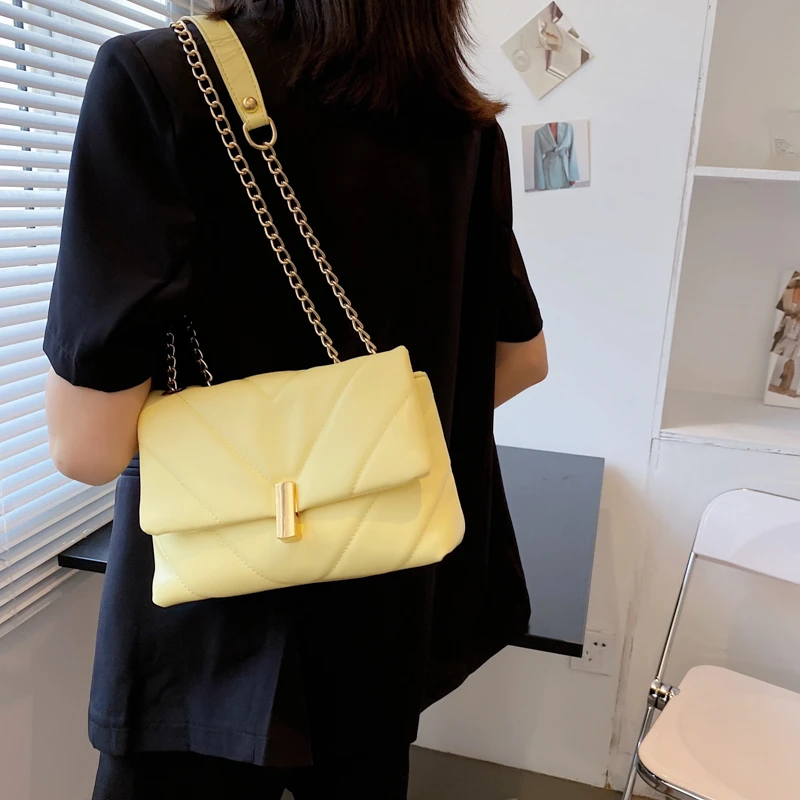 V-line Chain Green Crossbody Bag For Women 2021 Summer FashionShoulder Bag  Female Handbags And Purses