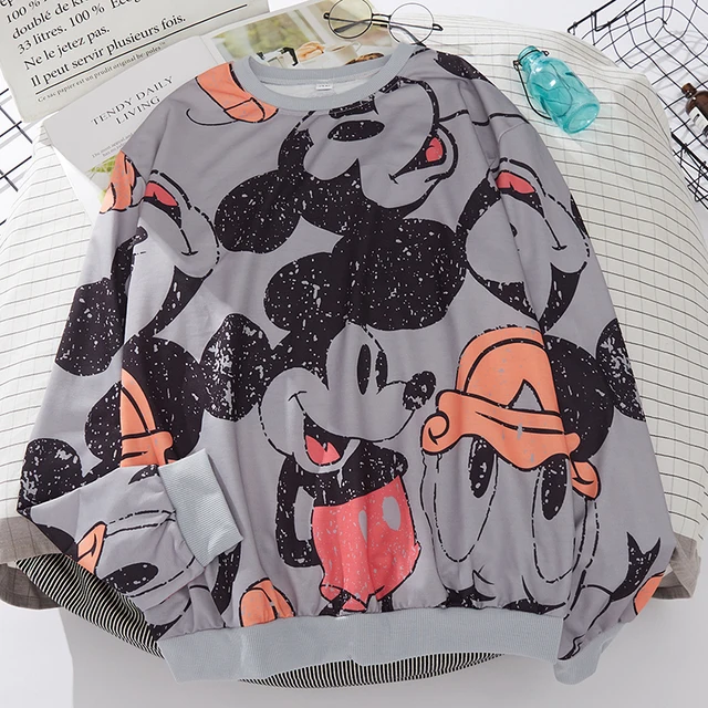 Plus Size Mickey Mouse Hoodies Women Harajuku Streetwear Thin Kawaii Oversized Sweatshirt Clothing Fashion Long Sleeve Tops 2021 A001 Gray
