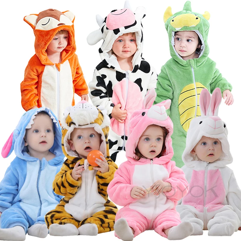 Winter New Born Baby Clothes Romper Baby Jumpsuit Animal Hooded Pajamas Cow Panda Costume Boys Girls Overalls Infant Rompers - AliExpress