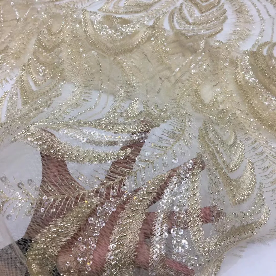 

Французское кружево, бусины ручной работы, Ткань 5 ярдов, вышивка с блестками, африканская кружевная ткань, нигерийская сетка для шитья, вечеринки TS9581