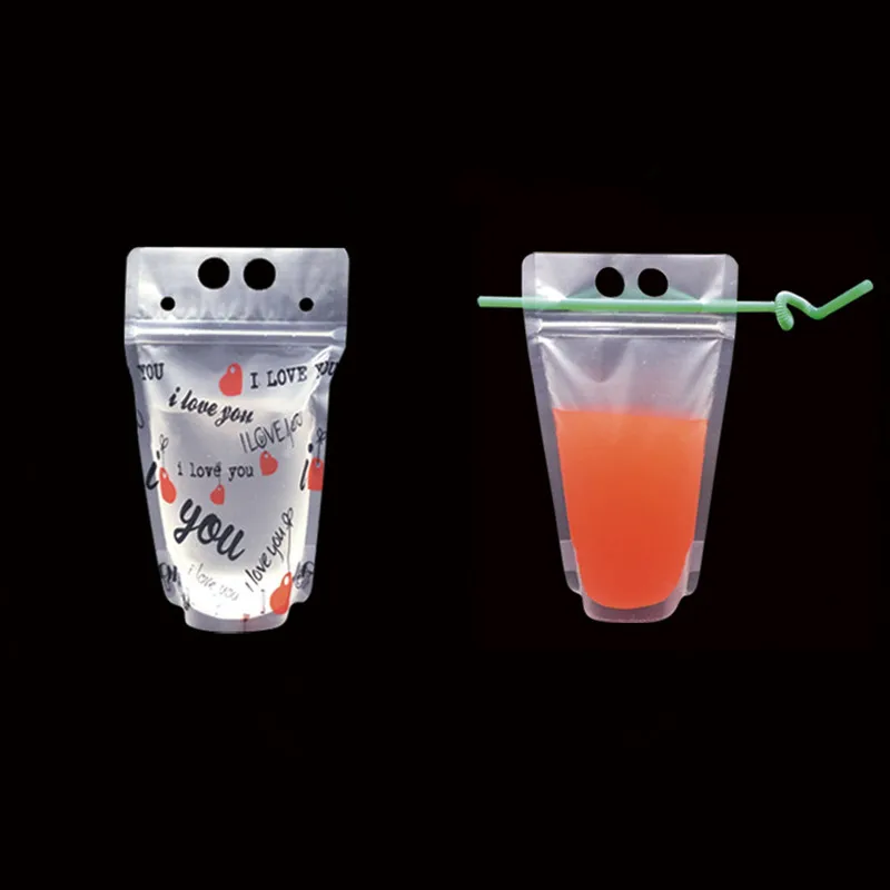 100 шт прозрачные, Закрывающиеся Пластиковые стоячий пакет сок, напиток молоко чай кофе пакеты с ручкой кухонный Органайзер уплотнительный мешок