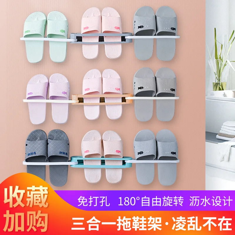 

Plastic tuo xie jia Free Punched Bathroom Hanging behind the Door xie jia zi Toilet Foldable Hanging Storage Rack Currently Avai