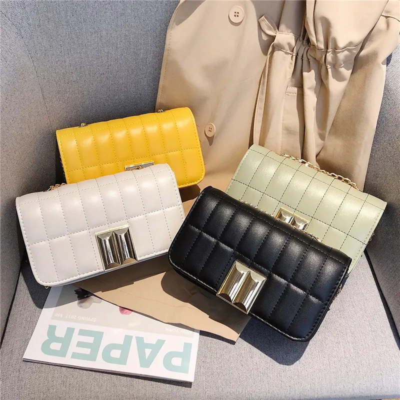 

2019 Autumn And Winter New Style Oblique Bag Women's Korean-style Textured Square Sling Bag Shoulder Rhombus Chain Bag WOMEN'S B