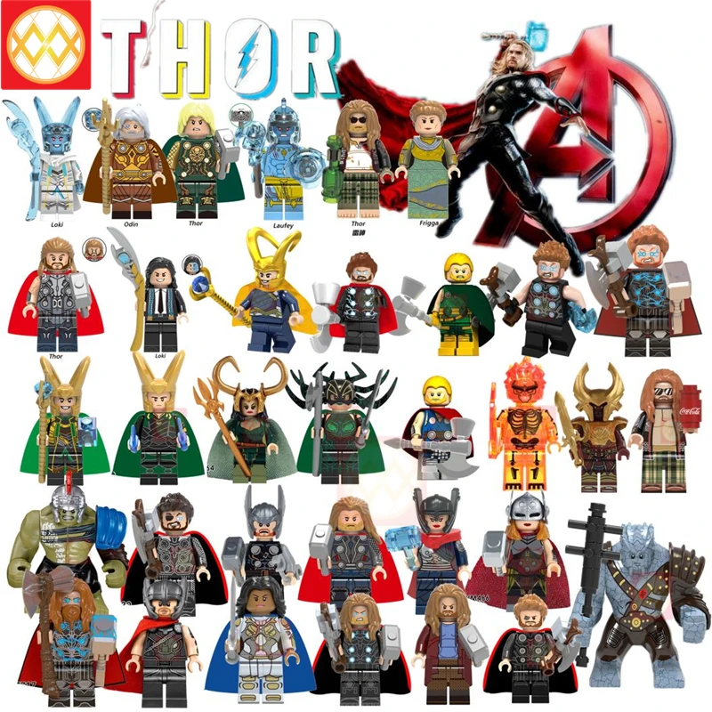 

20pcs/Wholesale Thor loki Building Blocks Odin Unworthy Thor Bro Thor Valkyria Hela Heimdall Asgard X0269 Toys for children gift