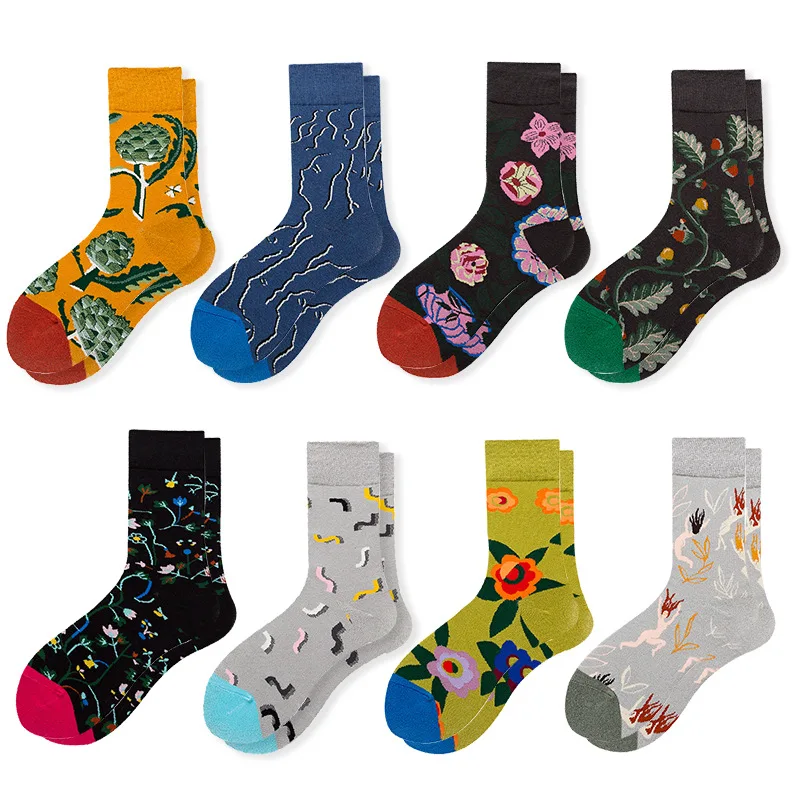 

Autumn New Socks Novelty Harajuku Style Abstract Cartoon Pattern Sweat-Absorbing Breathable Cotton Socks Unisex