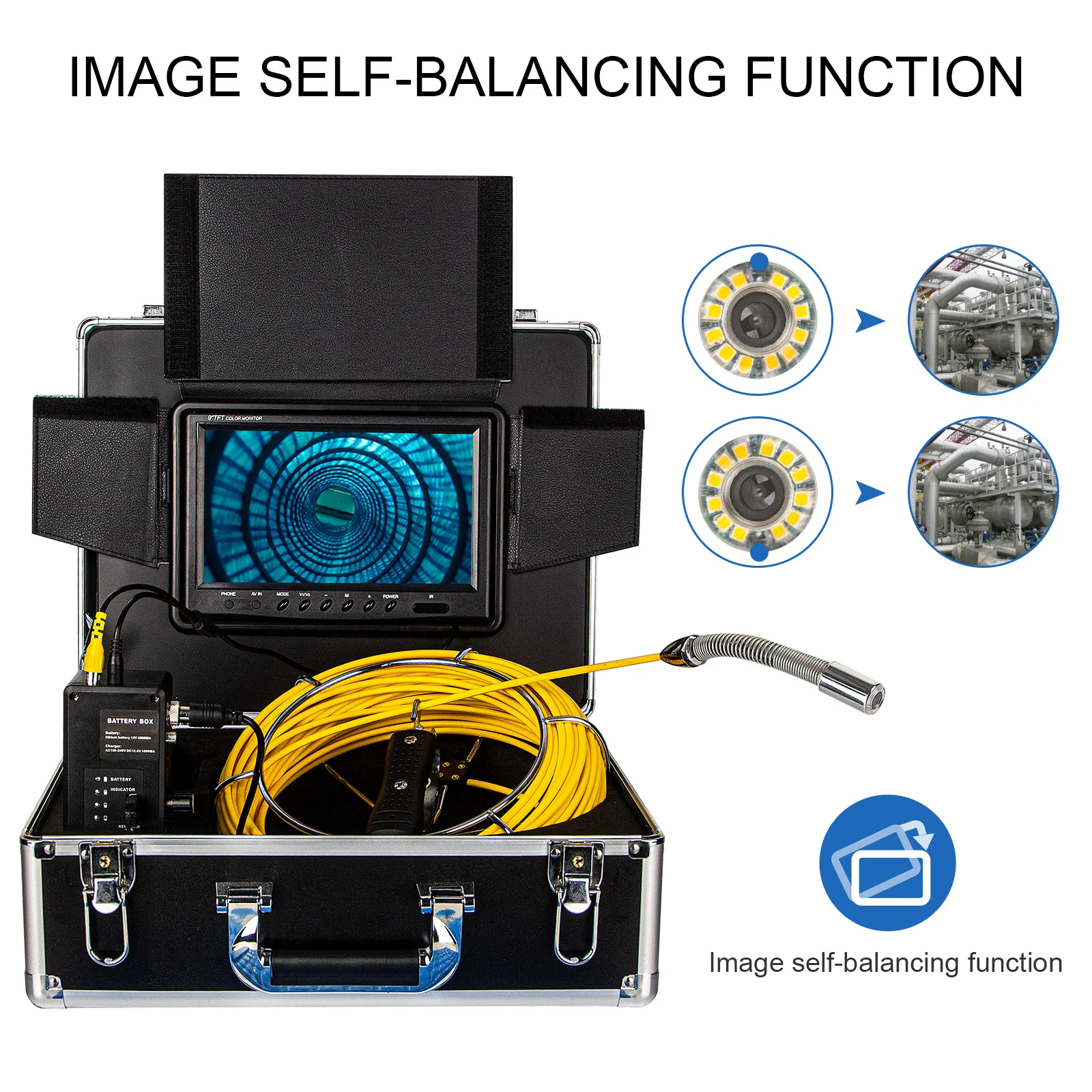 WP90F endoscope camera system with 9inch screen 20M 30M 40M 50M Image self-balancing For industrial inspection 512hz transmitter