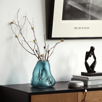 

Modern Bizarre Bumpy Shapes Tabletop Vases Creative Blue Glass Ornaments Craft Glass Vase For Home Hotel Desktop Accessories
