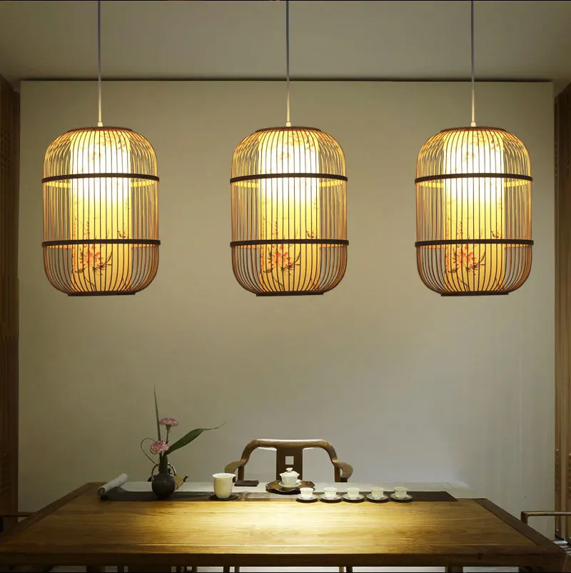 New Chinese Style Zen Chandelier Restaurant Light Balcony Lantern Japanese Style Restaurant Birdcage Clubhouse Tea Room Bamboo W