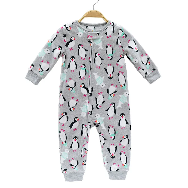 Penguin Детские комбинезоны; пижамы с единорогом для девочек; bebes; флисовый комбинезон; зимняя одежда для малышей; Весенний костюм для маленьких мальчиков; Камуфляжный костюм; 9-24 месяца - Цвет: Penguin