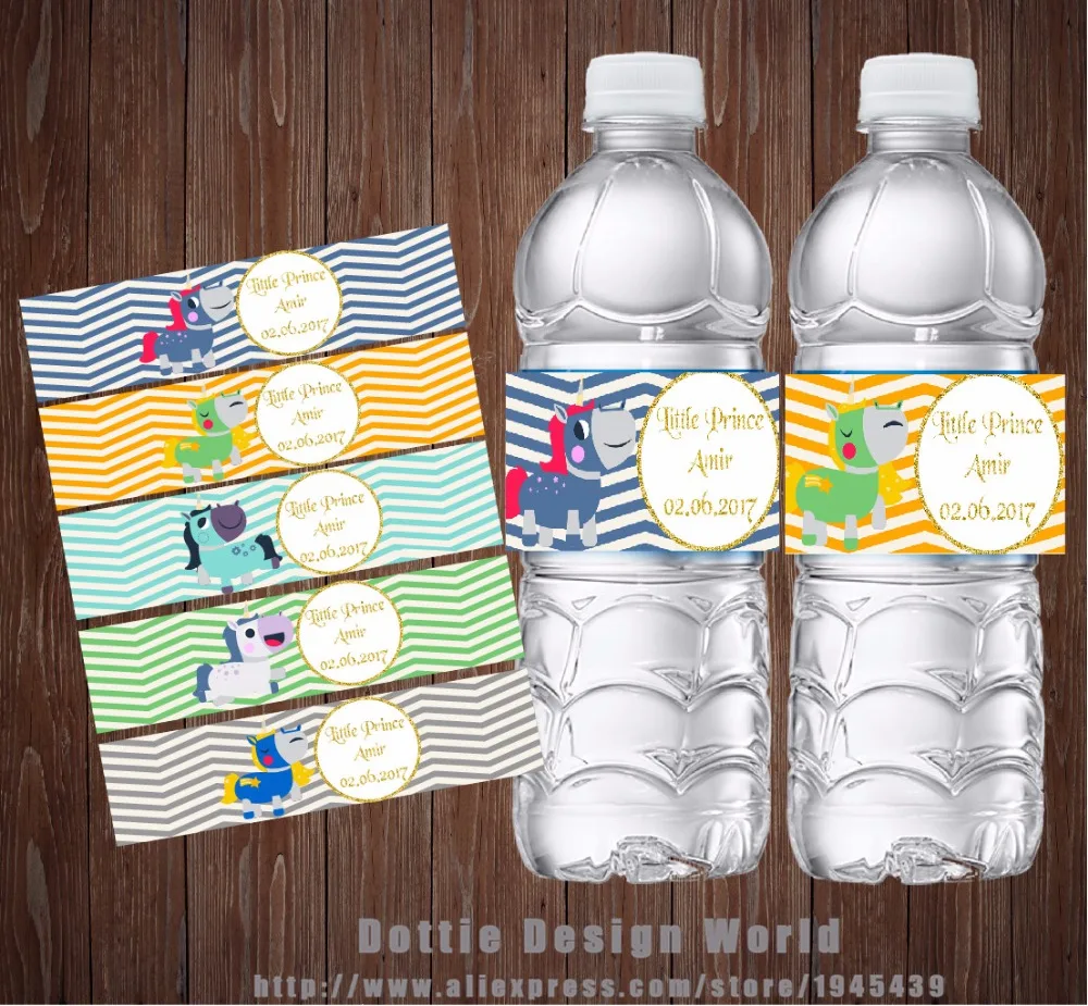 Pieces Lot Personnalise Licorne Bouteille D Eau Etiquettes Vin Champagne Etiquette Bonbons Barre Emballage Bebe Douche Fete D Anniversaire Decoration Aliexpress