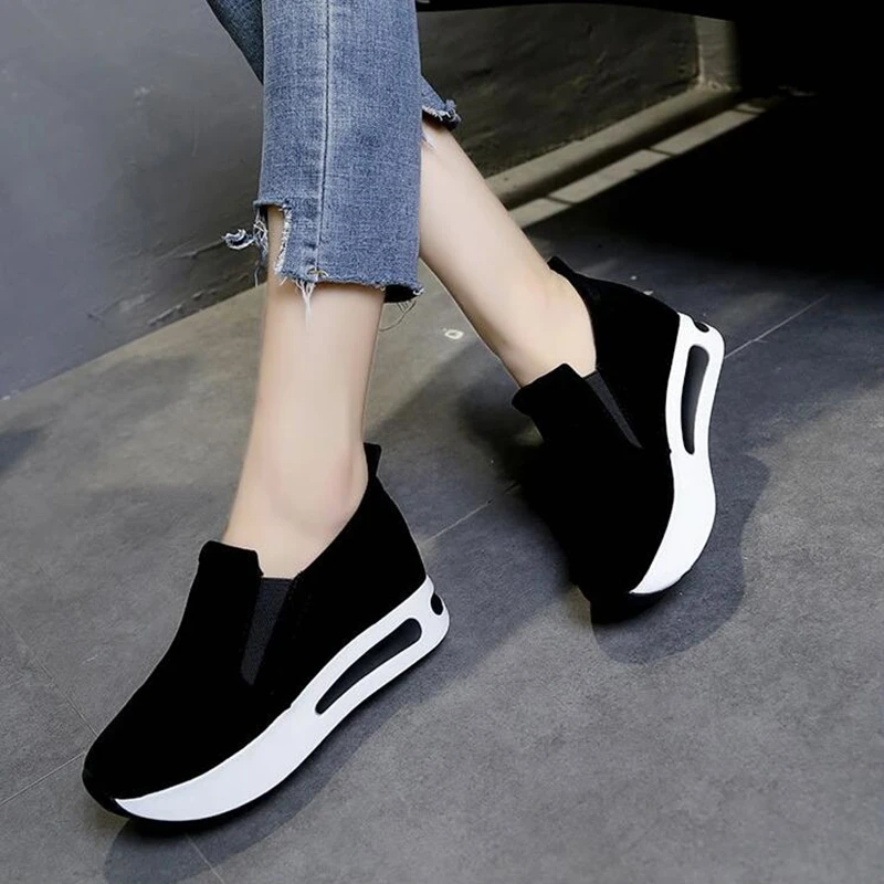 Zapatillas de deporte de plataforma para mujer, zapatos deportivos con  cuñas informales de ante, mocasines vulcanizados a la moda, color negro,  gris y verde|Zapatos vulcanizados de mujer| - AliExpress