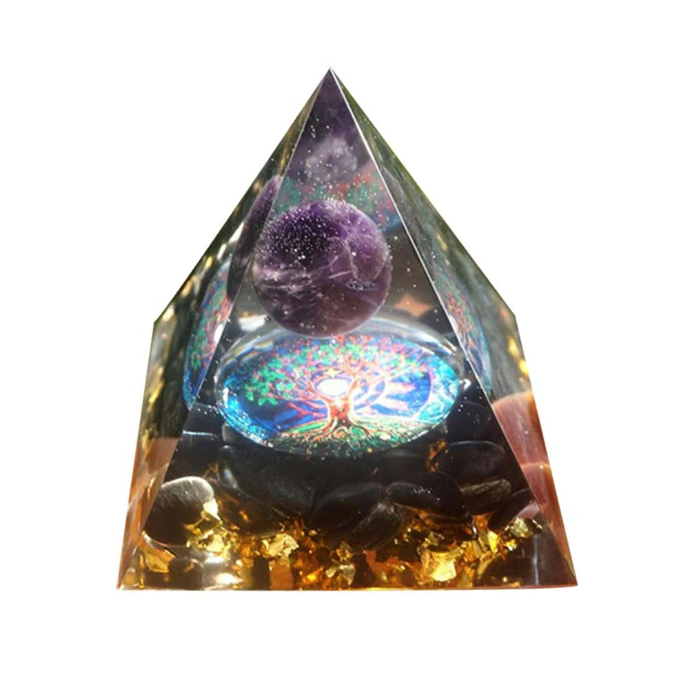 Tree of Life Orgone Pyramid Crystal Energy Orgonite Pyramid Peridot Healing Gem Stones EMF Orgonite Chakra Reiki Meditaiton Tool 