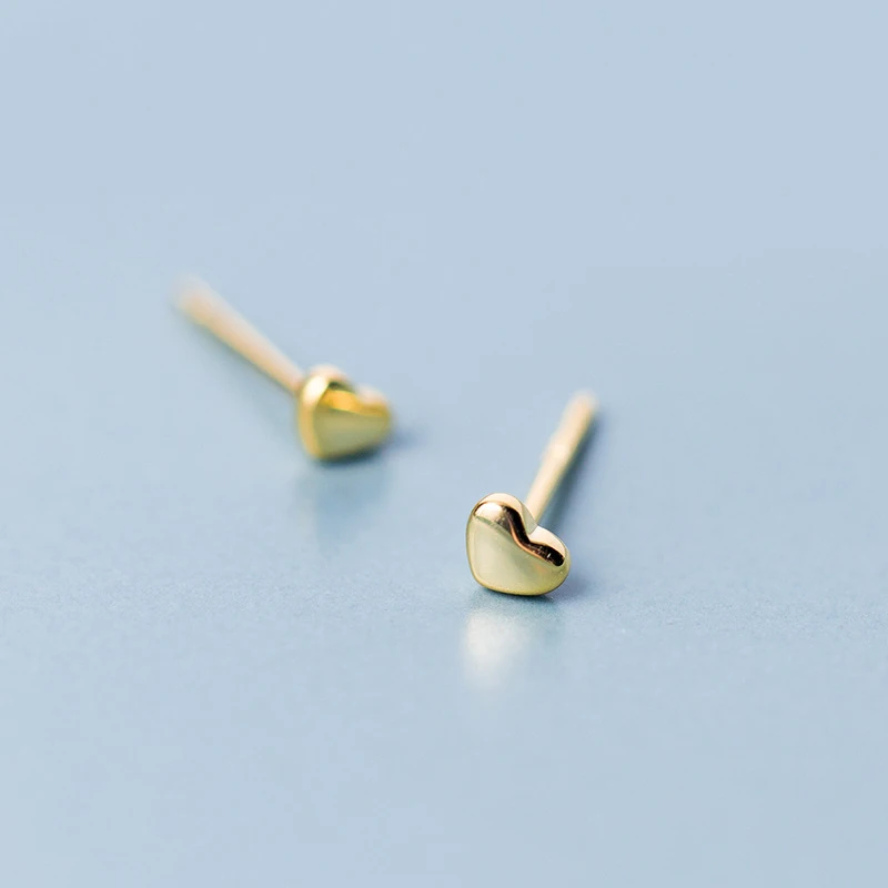 Mini Korean Earrings 100% 925 Sterling Silver Gold Color Petite Hearts Stud for Women Female Authentic Original Jewelry | Украшения и