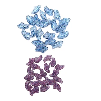 

40 Pcs M Size Soft Nail Caps + Adhesive Glue for Cat Pet Claw Control Paws Off, 20 Pcs Glitter Blue & 20 Pcs Glitter Purple