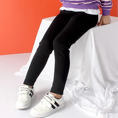 Леггинсы для девочек; зимняя одежда для детей; коллекция года; плотные теплые брюки; хлопковые леггинсы с флисовой подкладкой; детские длинные штаны; Одежда для девочек - Цвет: BLACK leggings