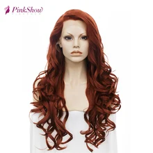 Pinkshow темно-красные кружевные передние парики для женщин косплей длинные волнистые синтетические кружевные передние парики Термостойкое волокно