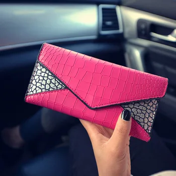 

Fashion Women Crocodile Pattern Long Wallets Contrast Color Tri-fold Coin Purse Clutch Bag Multi-card Position Lady Card Holder