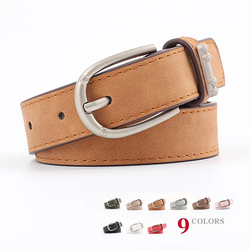 

Vintage Women PU Leather Belts for Jeans Dress Luxury Strap Fashion Designer Ladies Belts Silver Metal Pin Buckle Female Belt