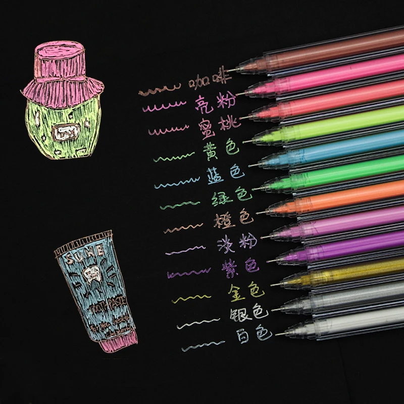 

12Pcs Gel Highlighter Pen Kawaii Highlighter Base for Markers Black Light Books Journals Drawing Diy Doodling Gift Art Markers