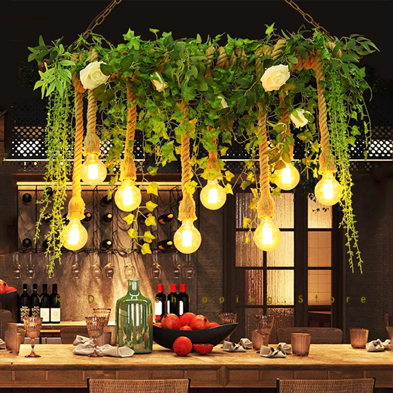

2M/1.5M/1M Vintage Hemp Rope Pendant Light Single Head Chandelier New Loft Hanging Double Head Twine Lamp Bulb Home Light Decor