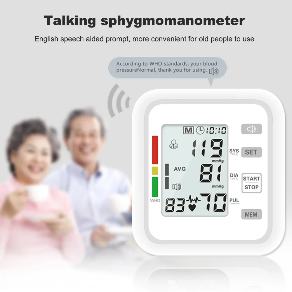 Upper Arm Automatic Electronic Blood Pressure Monitor Intelligent Blood Pressure Meter Measurement Tool With Voice Function