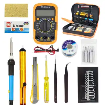 

New 60W 110/220V Adjustable Temperature Soldering Iron Kit Digital Multimeter Soldering Tips Desoldering Pump Cutter Solder Wire