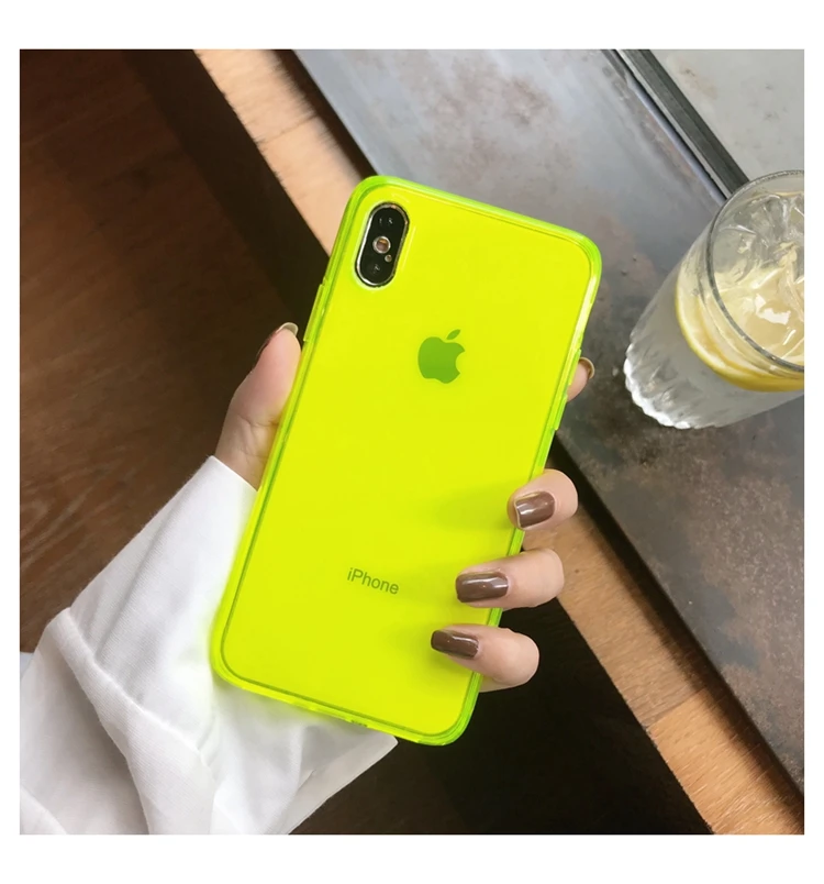 Флуоресцентный однотонный чехол для телефона для iPhone 11 Pro Max XR X XS Max 7 8 plus чехол Мягкая задняя крышка прозрачный чехол - Цвет: yellow