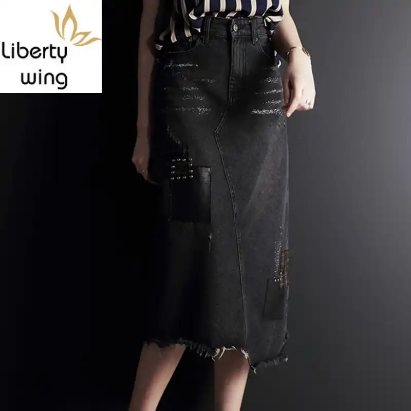 black wrap denim skirt