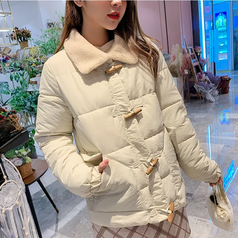 

Photo Shoot New Style Mori Girl Line down Jacket Cotton-padded Clothes WOMEN'S Dress Lambs Wool Short Toggle Students Hipster Co
