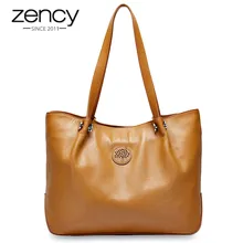 Zency Большая вместительная женская сумка через плечо из натуральной кожи, простая модная женская сумка через плечо, черная сумка-тоут