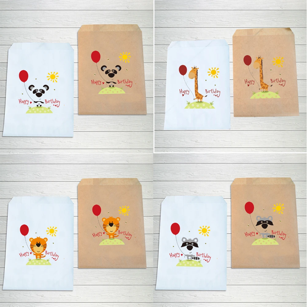 Sac A Cadeau Pour Anniversaire En Papier Kraft Avec Motif D Animaux Tigre Panda Decoration Pour Fete D Anniversaire Pour Enfants Bonbons Popcorn Buffet Aliexpress