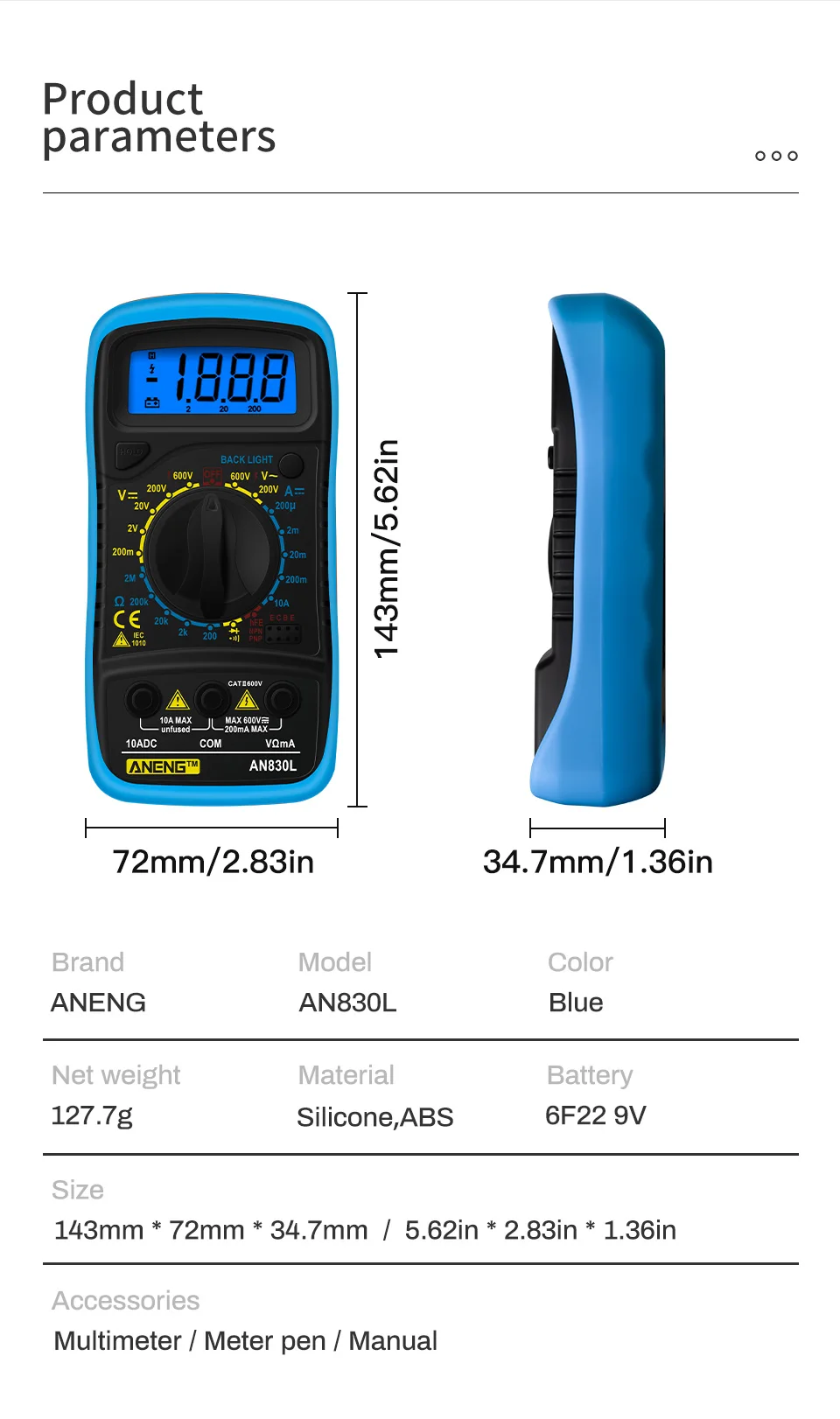 ANENG XL830L цифровой ЖК-мультиметр профессиональный Электрический вольтметр Амперметр AC DC Ом Вольт тестер карманные мультиметры