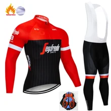 Испания мужские зимние термо флисовые Футболки с длинным рукавом комплект велосипедная майка тренировочный гоночный велосипед плотная одежда для велоспорта