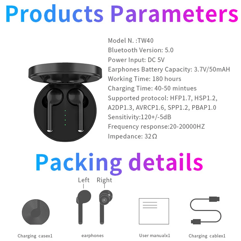 TWS наушники Bluetooth 5,0 беспроводные Bluetooth наушники HIFI бас портативные мини наушники с микрофоном 500 мАч зарядная коробка